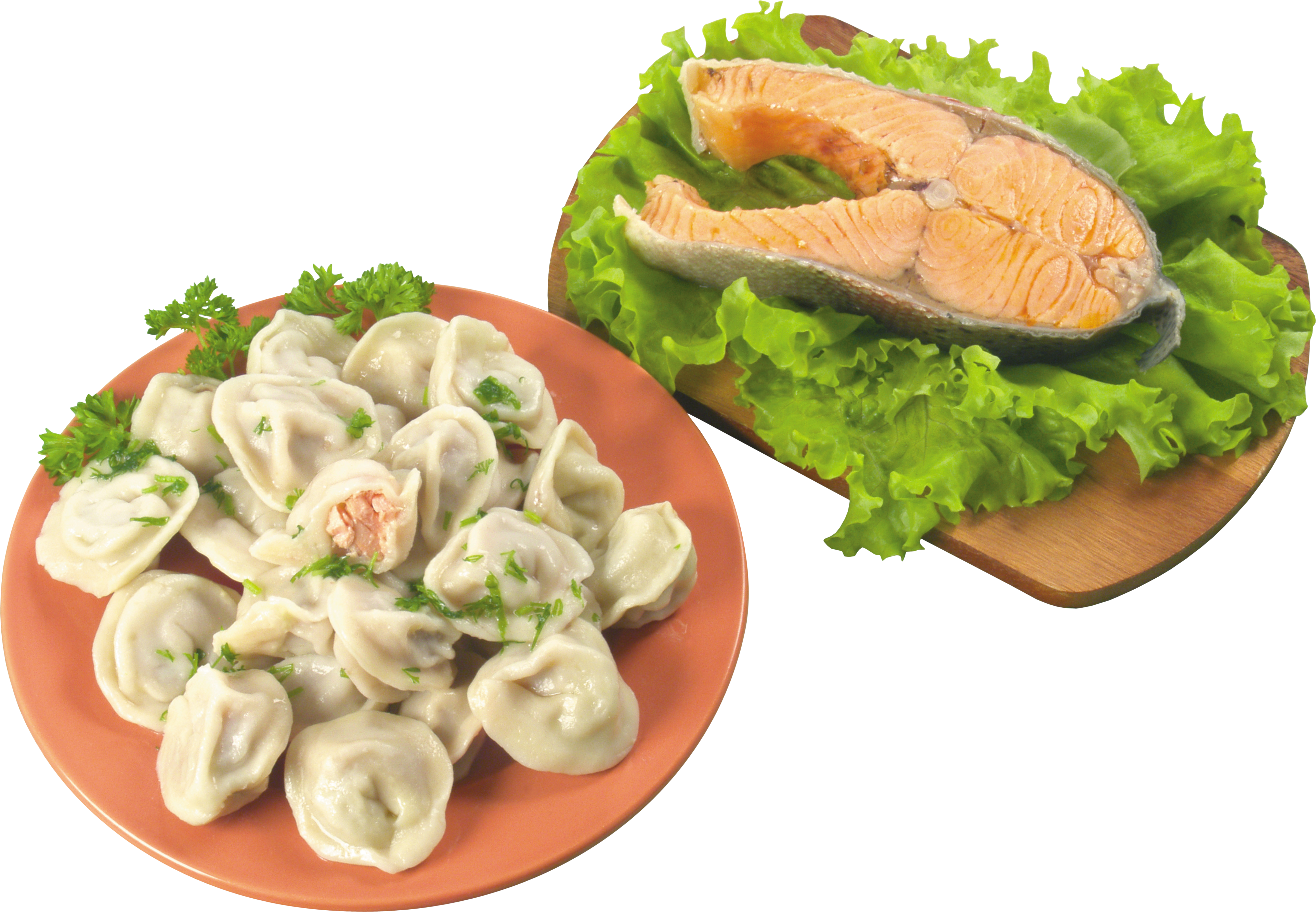 Assorted Dumplings And Savory Bites With Fresh Greens PNG Food Photo