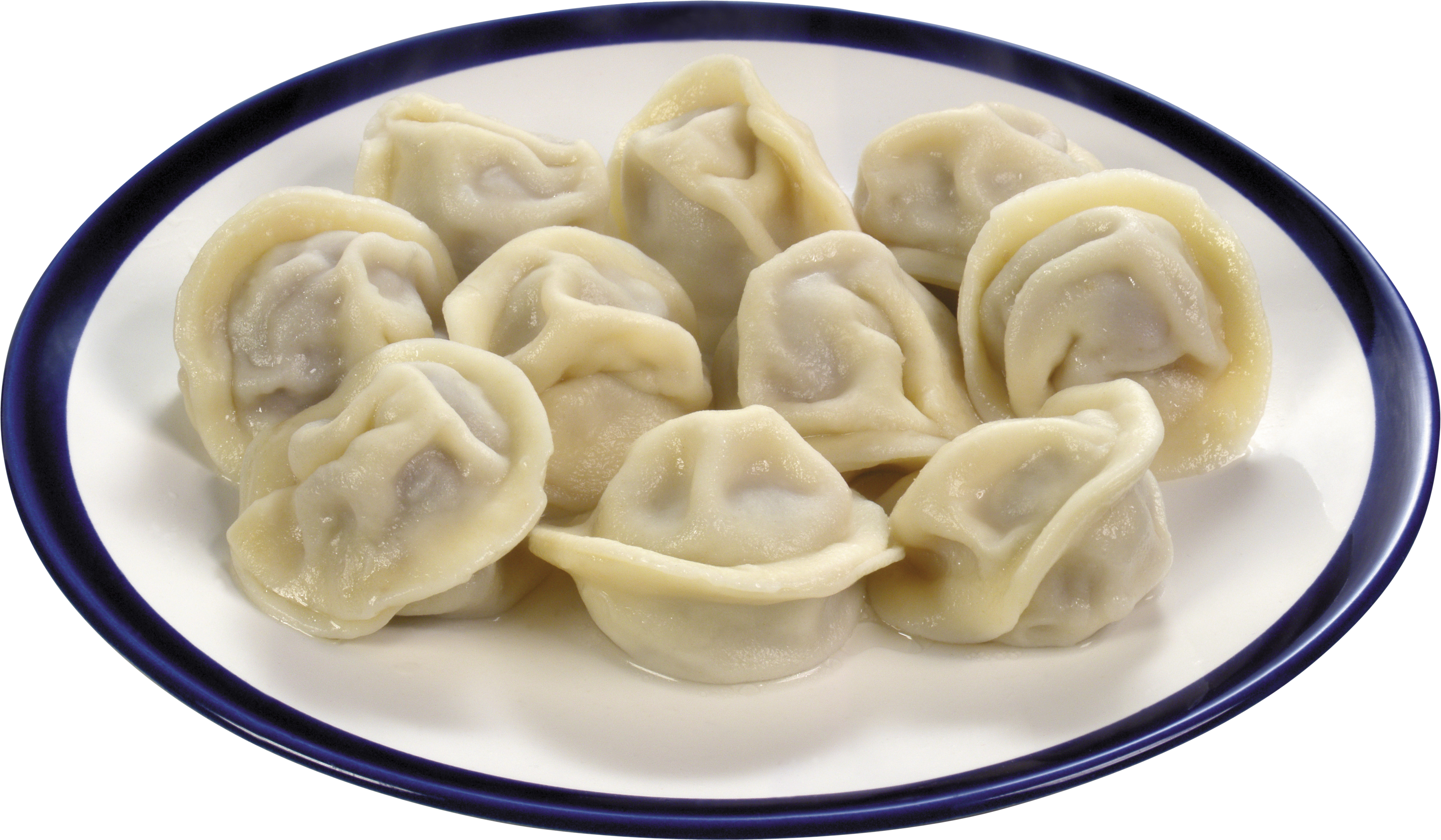 Boiled Dumplings Arranged On Oval Blue Rim Plate Transparent PNG Image