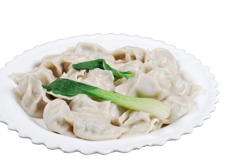Boiled Dumplings With Scallion Garnish On White Plate PNG Image