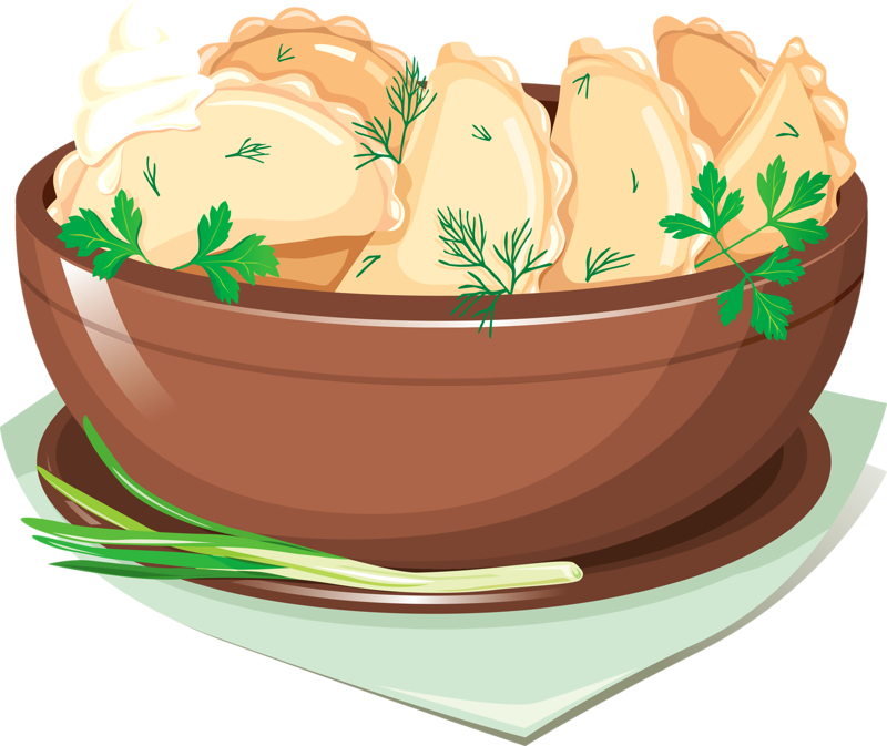 Bowl Of Steamed Dumplings With Herbs And Green Garnish PNG Illustration