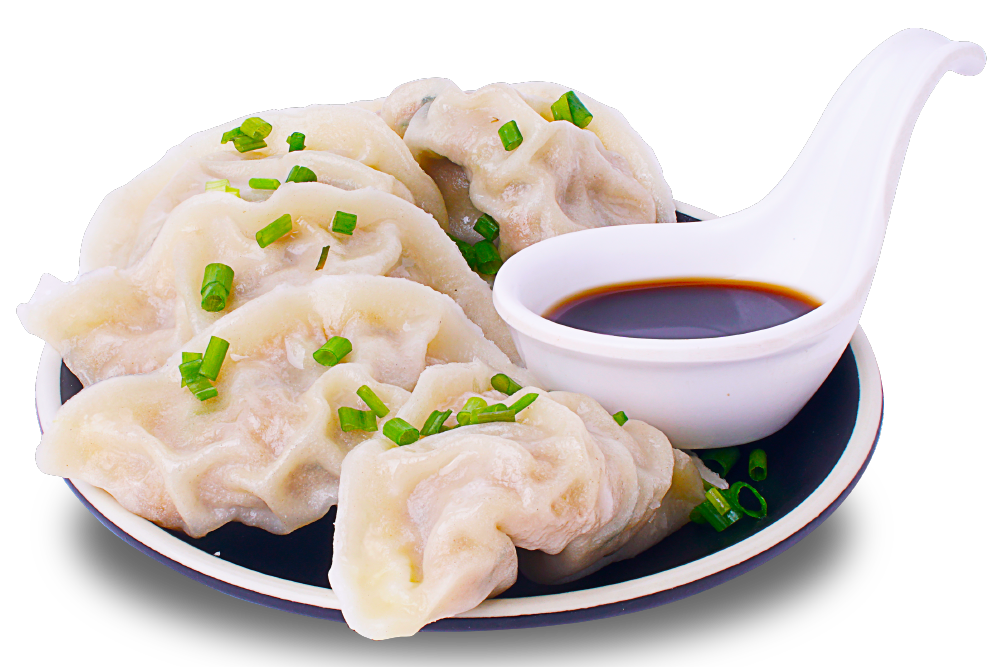 Chinese Dumplings Served With Small Dipping Bowl PNG Food Photo