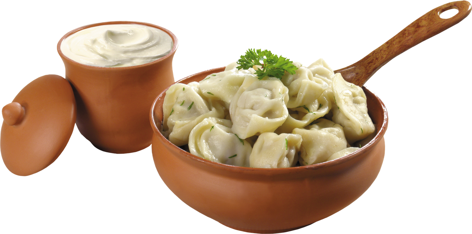 Clay Pot Of Chinese Dumplings With Small Tea Pot PNG Illustration