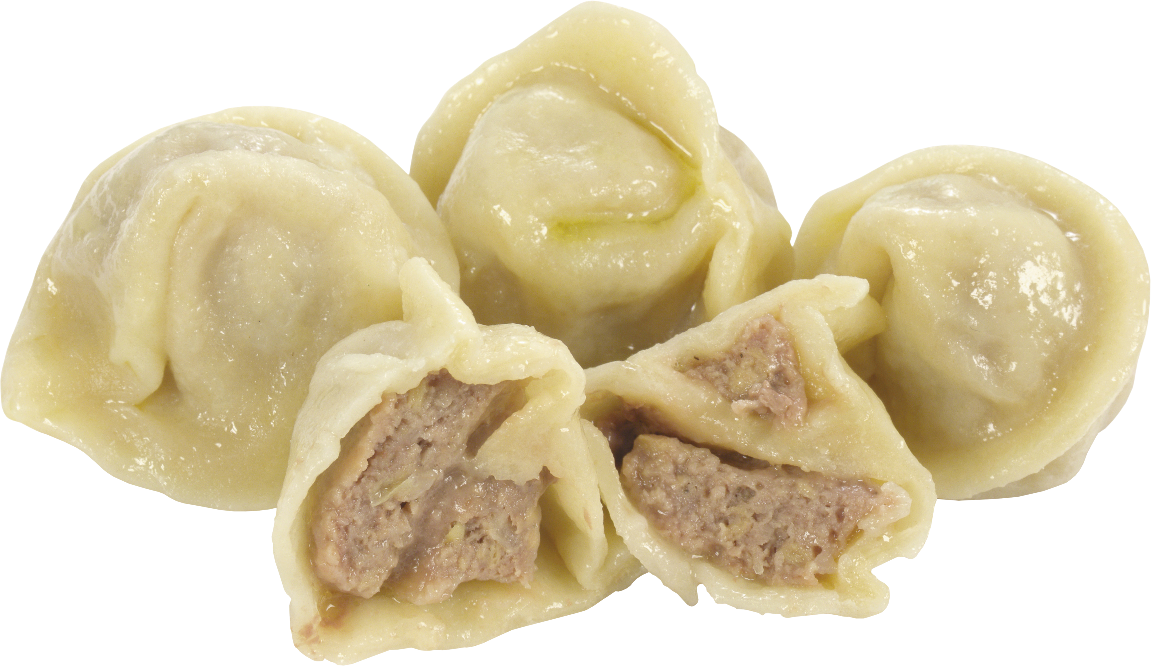 Cut Open Chinese Dumplings Showing Savory Meat Filling PNG Image