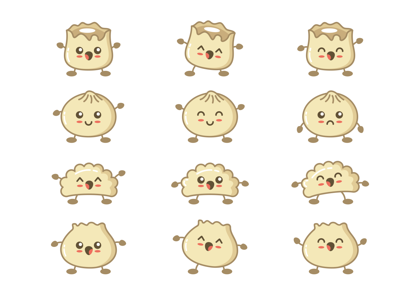 Cute Steamed Dumpling Sticker Characters Repeating Pattern PNG