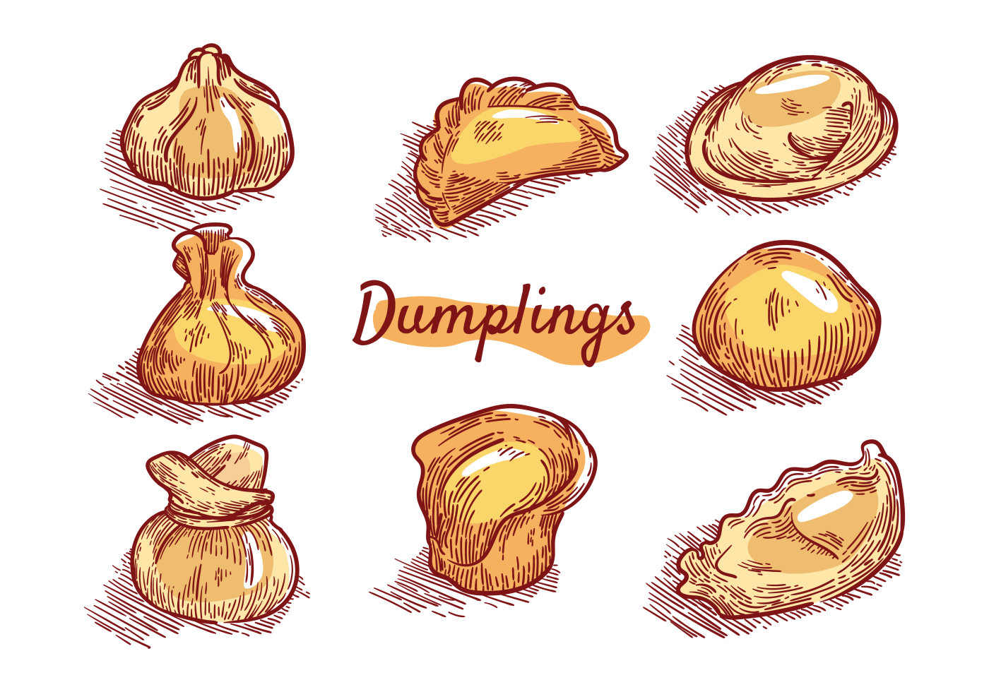 Dumplings Hand Lettering With Small Food Sketches On Black PNG Graphic