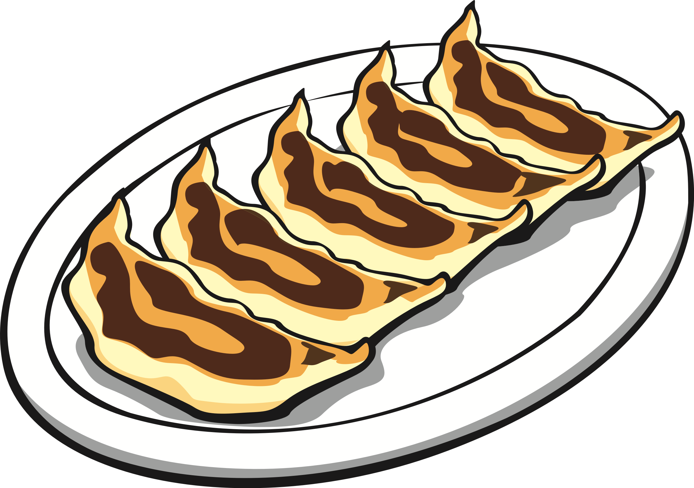 Grilled Potstickers On Oval Plate Black Line Art PNG Illustration