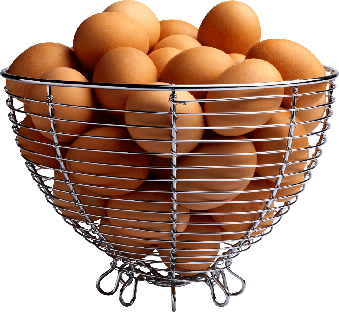 Fresh Brown Eggs In Metal Wire Basket Transparent PNG Product Photo