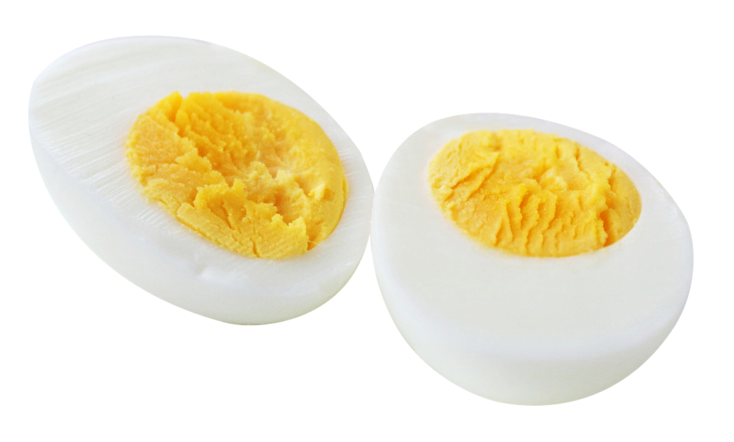 Pair Of Hard Boiled Egg Halves With Bright Yellow Centers PNG