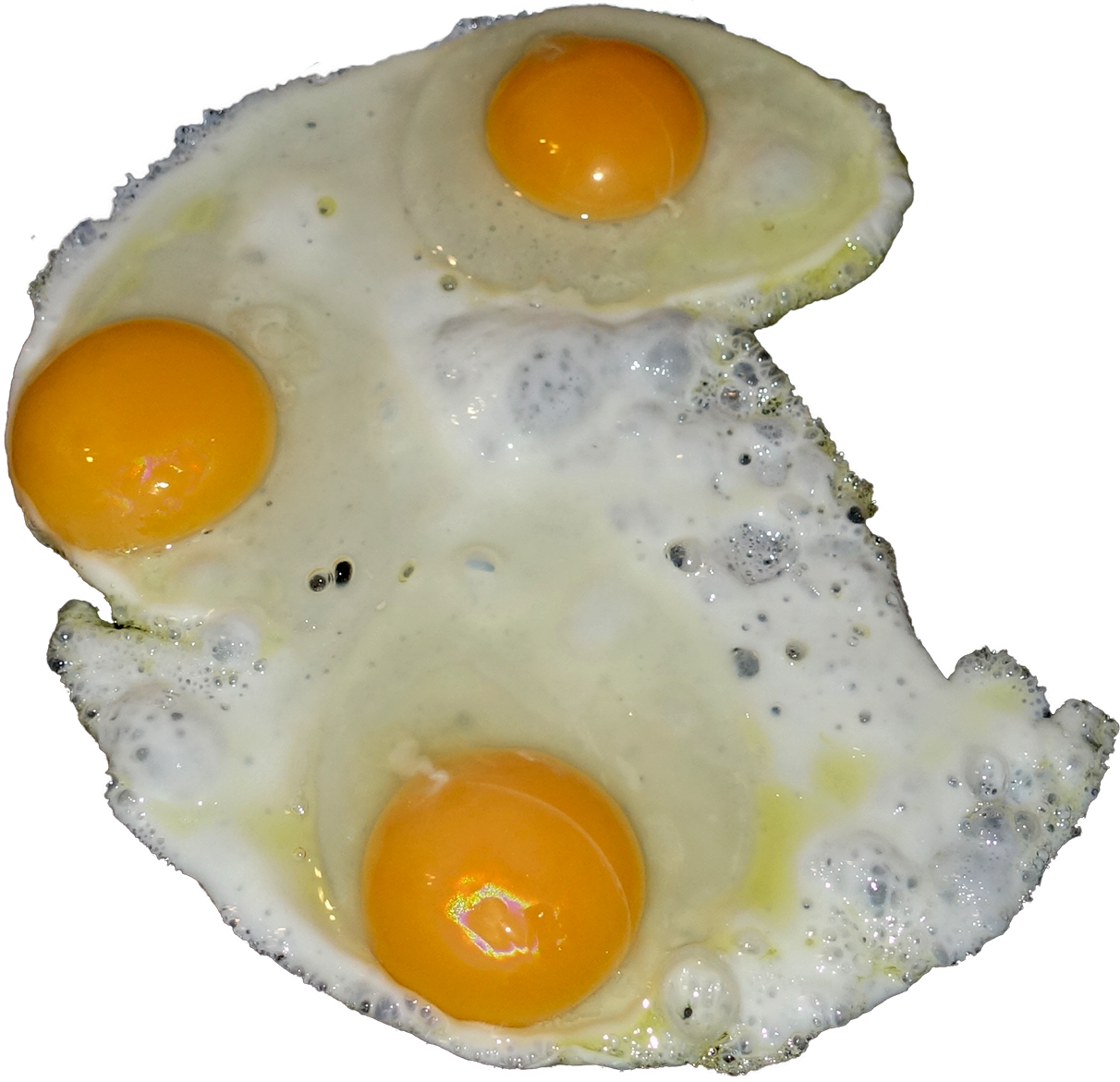 Three Sunny Side Up Eggs Fried Together With Golden Yolks PNG Food Image