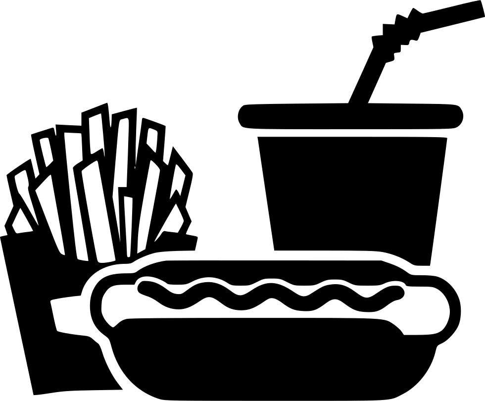 Black Fast Food Outline Icon With Fries And Hot Dog PNG Illustration