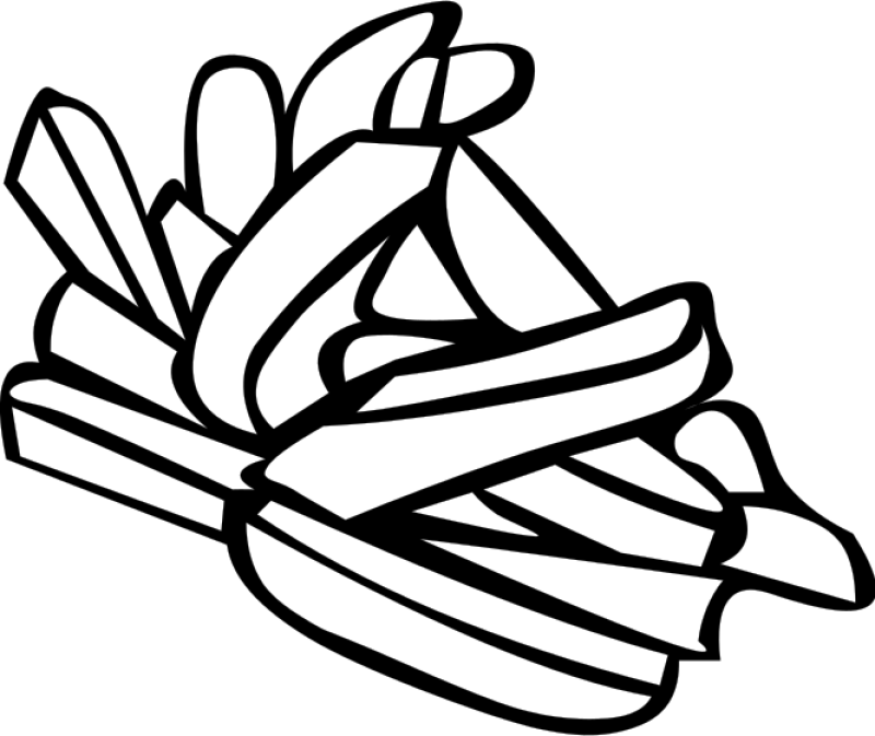 Black Line Drawing Of French Fries In A Carton PNG Icon
