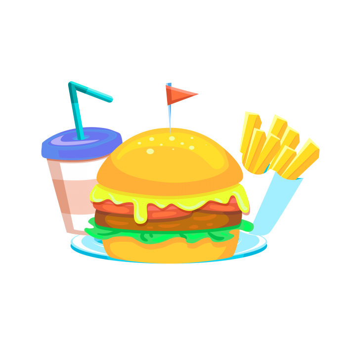 Cartoon Burger Drink And Fries Fast Food Combo Transparent PNG Image