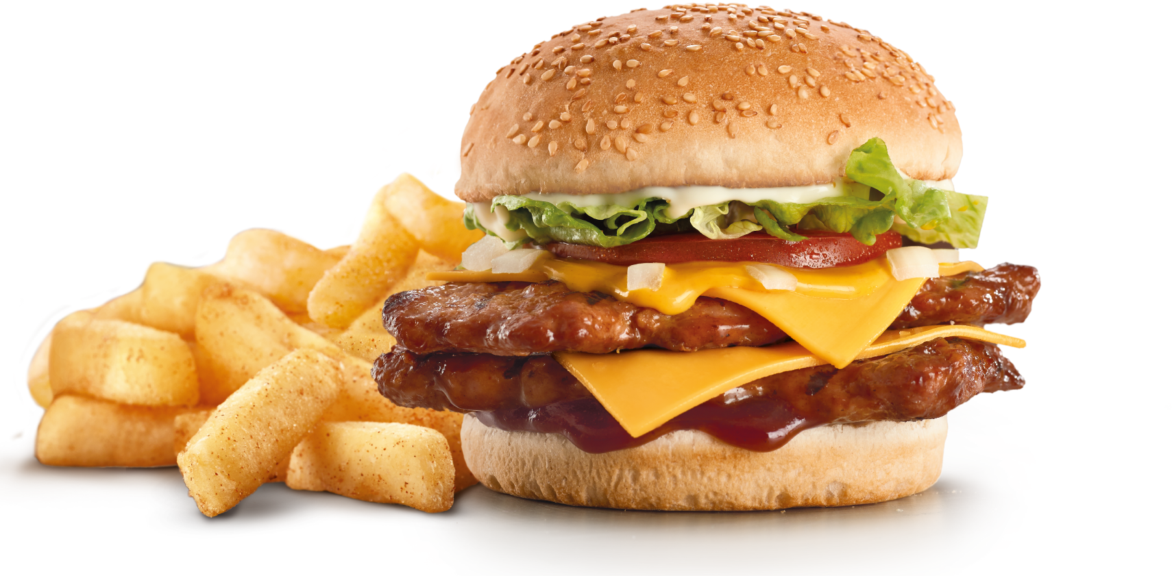 Classic Hamburger Served With Crispy French Fries PNG Product Image