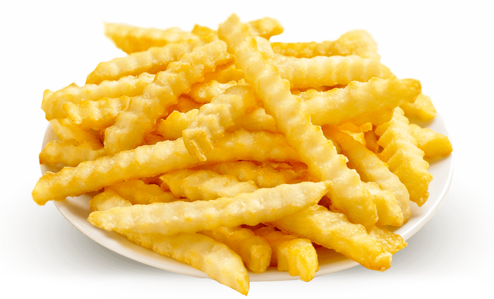 Crinkle Cut French Fries Served On White Plate PNG Food Photo