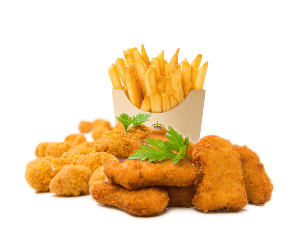 Crispy Chicken Nuggets Served With French Fries PNG Food Photo