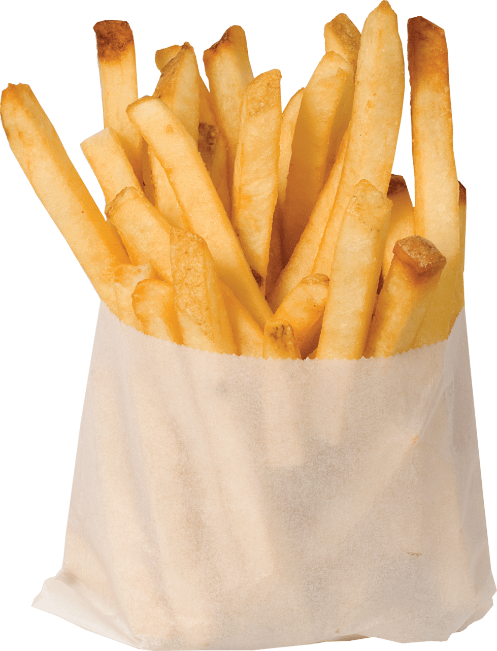 Fresh Fries Standing In Brown Paper Pouch On Green Background PNG