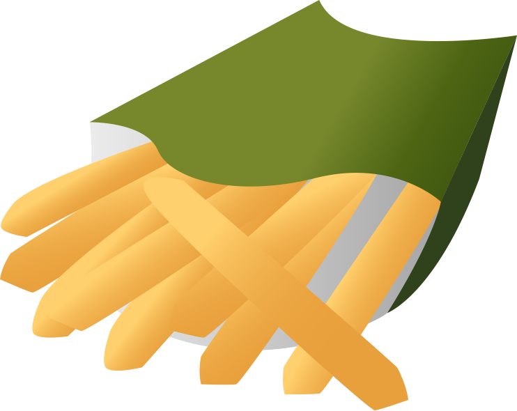 Illustrated French Fries Spilling From Green Paper Bag PNG Clipart