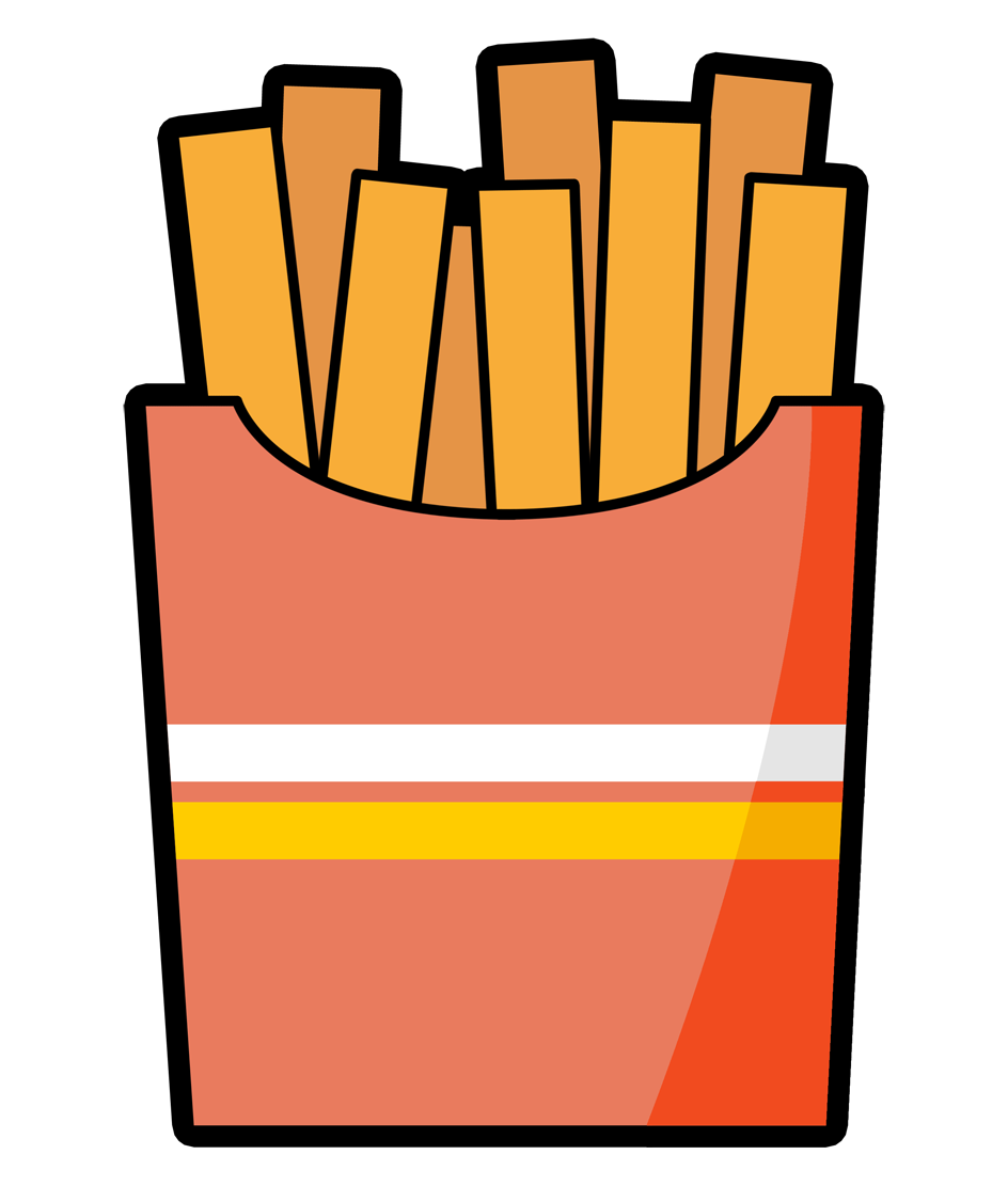 Orange Cartoon French Fries Box With Bold Black Outline PNG Clipart
