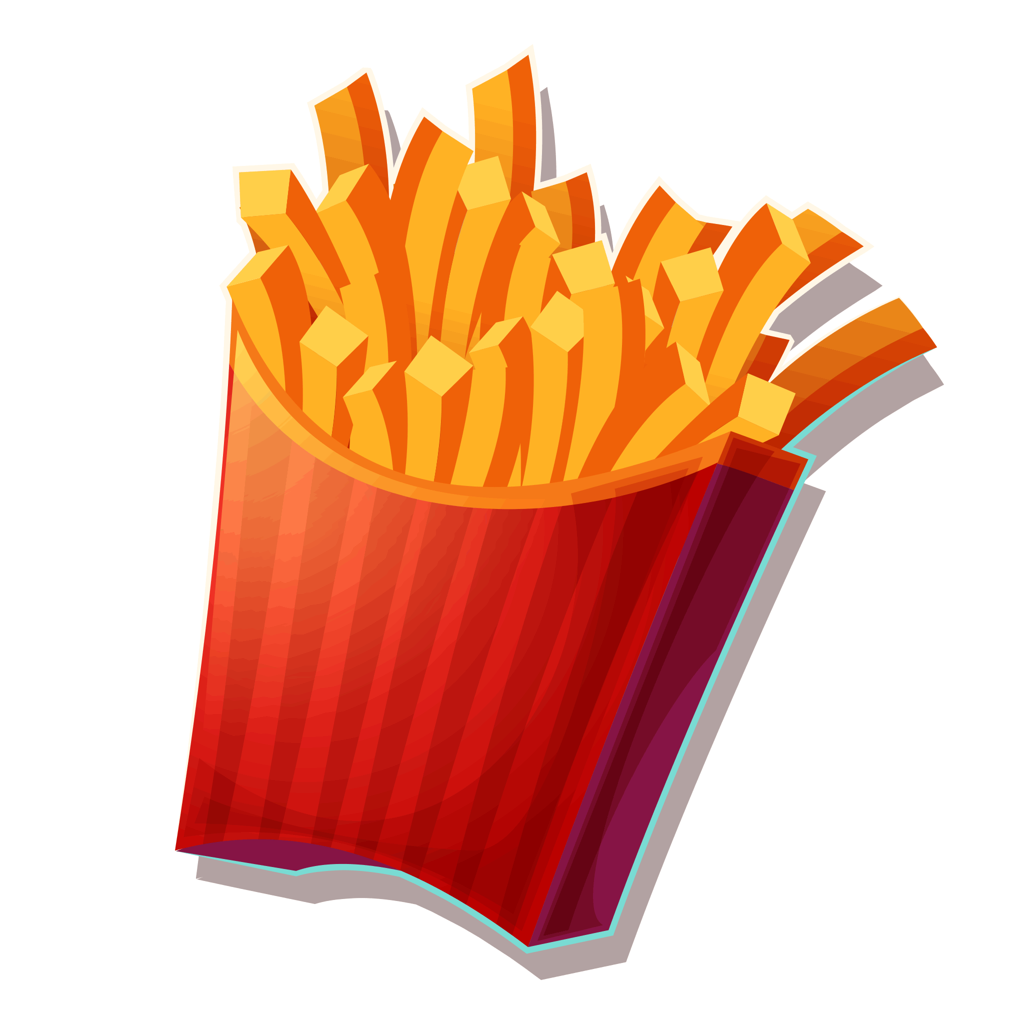 Red Carton Filled With French Fries Cartoon PNG Artwork