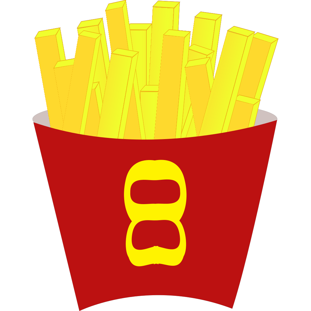 Red French Fries Container With Yellow Number Eight Logo PNG Graphic
