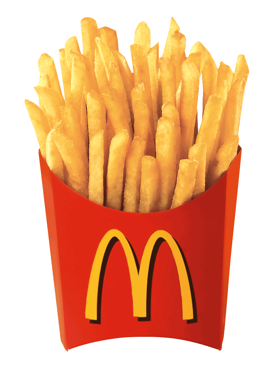 Red Fries Carton With Golden Arches Style Logo PNG Product Graphic