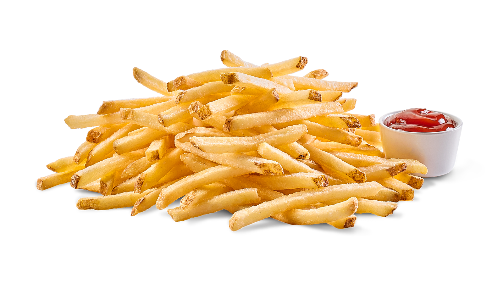 Salted French Fries With Small Ketchup Dip Cup PNG Image