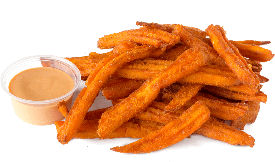Sweet Potato Fries With Creamy Dipping Sauce PNG Product Photo