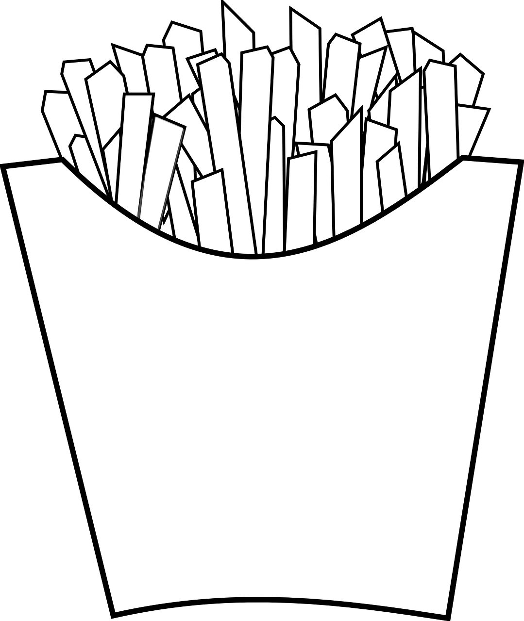 White Outline French Fries Carton Drawing Black And White PNG Icon