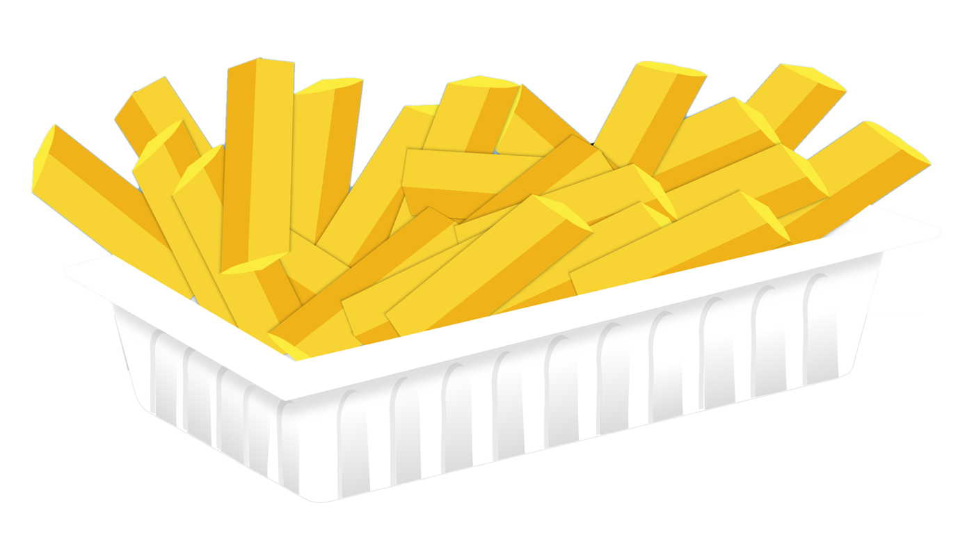 Yellow French Fries In White Rectangular Tray Cartoon PNG Graphic