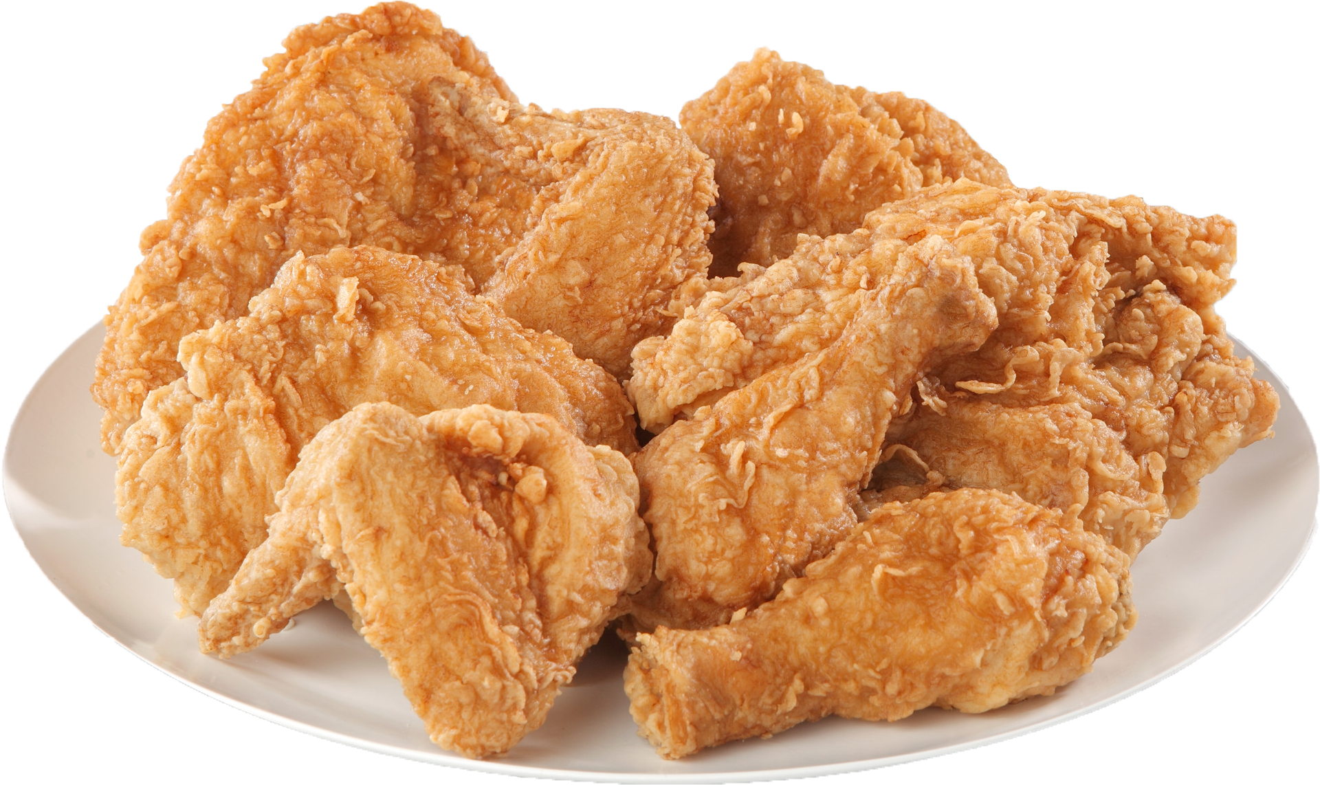 Crispy Breaded Fried Chicken Wings Piled on White Plate PNG Food Photo