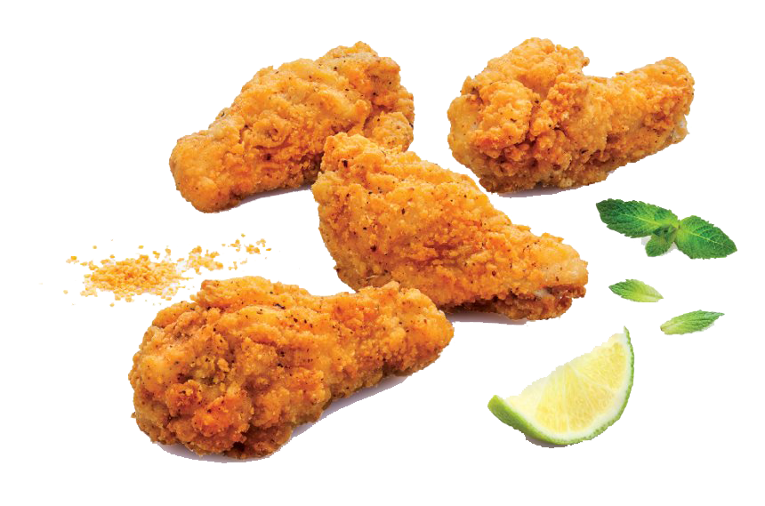 Crispy Chicken Tenders with Lemon Wedge and Fresh Herbs Transparent PNG Image