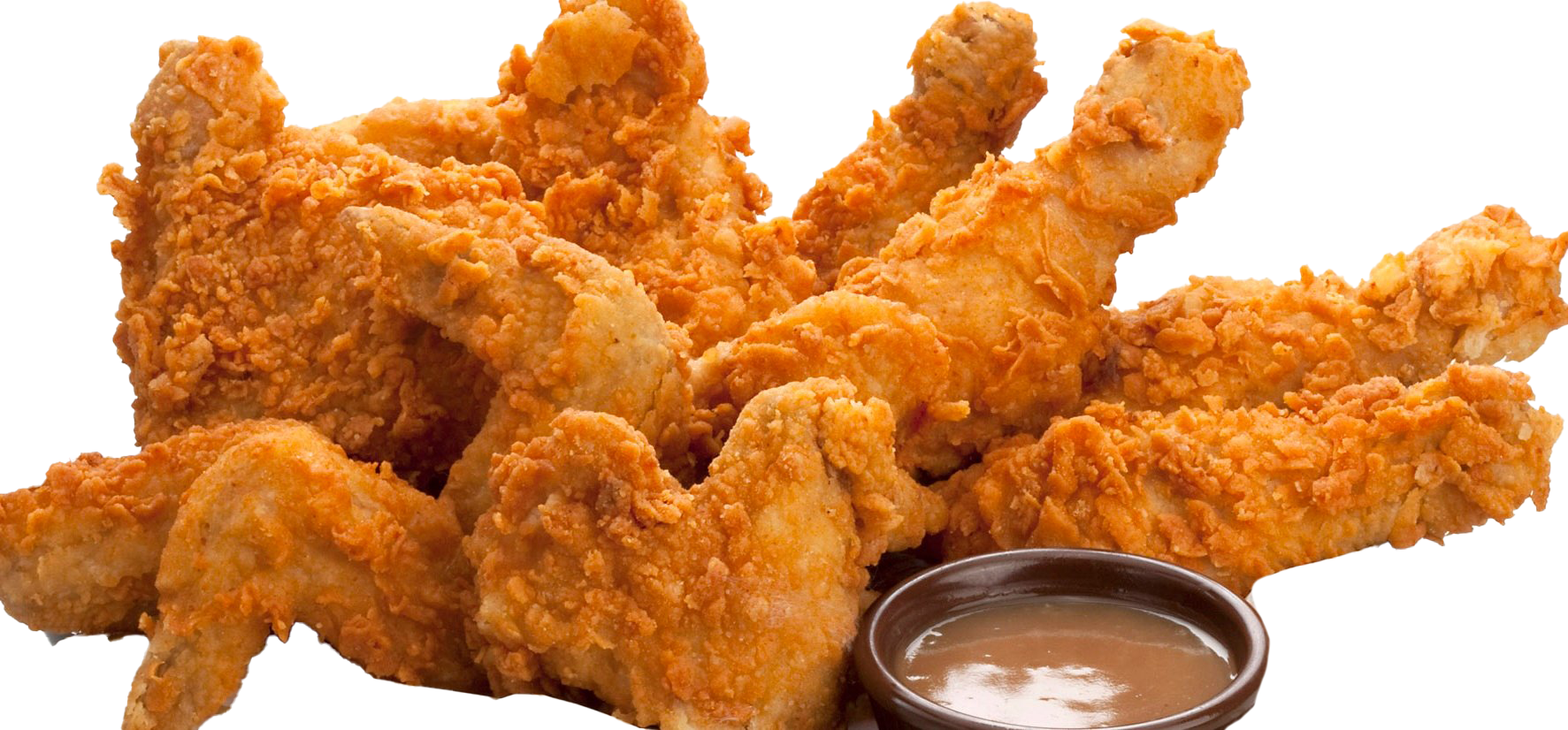 Crispy Chicken Wings with Small Bowl of Dipping Sauce Transparent PNG Image