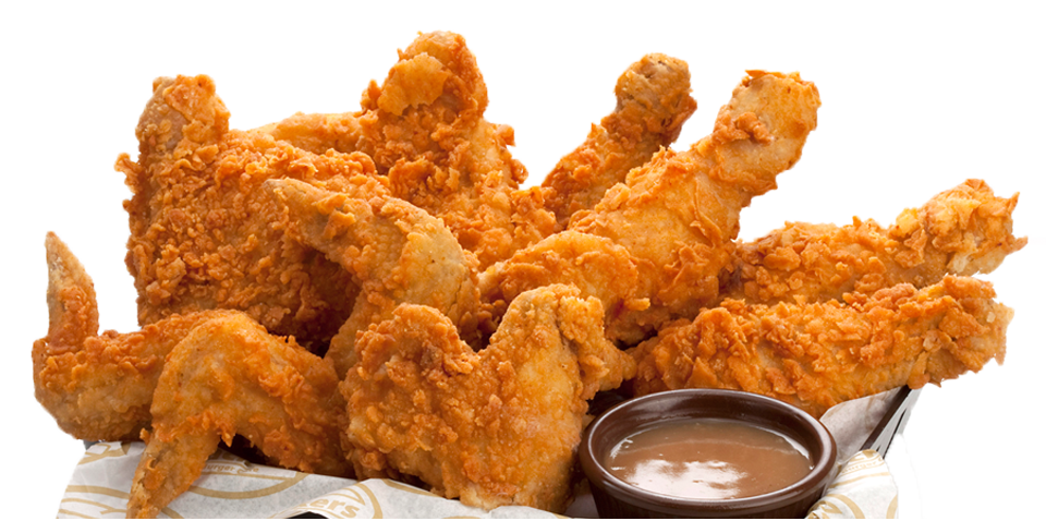 Crispy Fried Chicken Wings with Dipping Sauce on Black Tray PNG Food Image