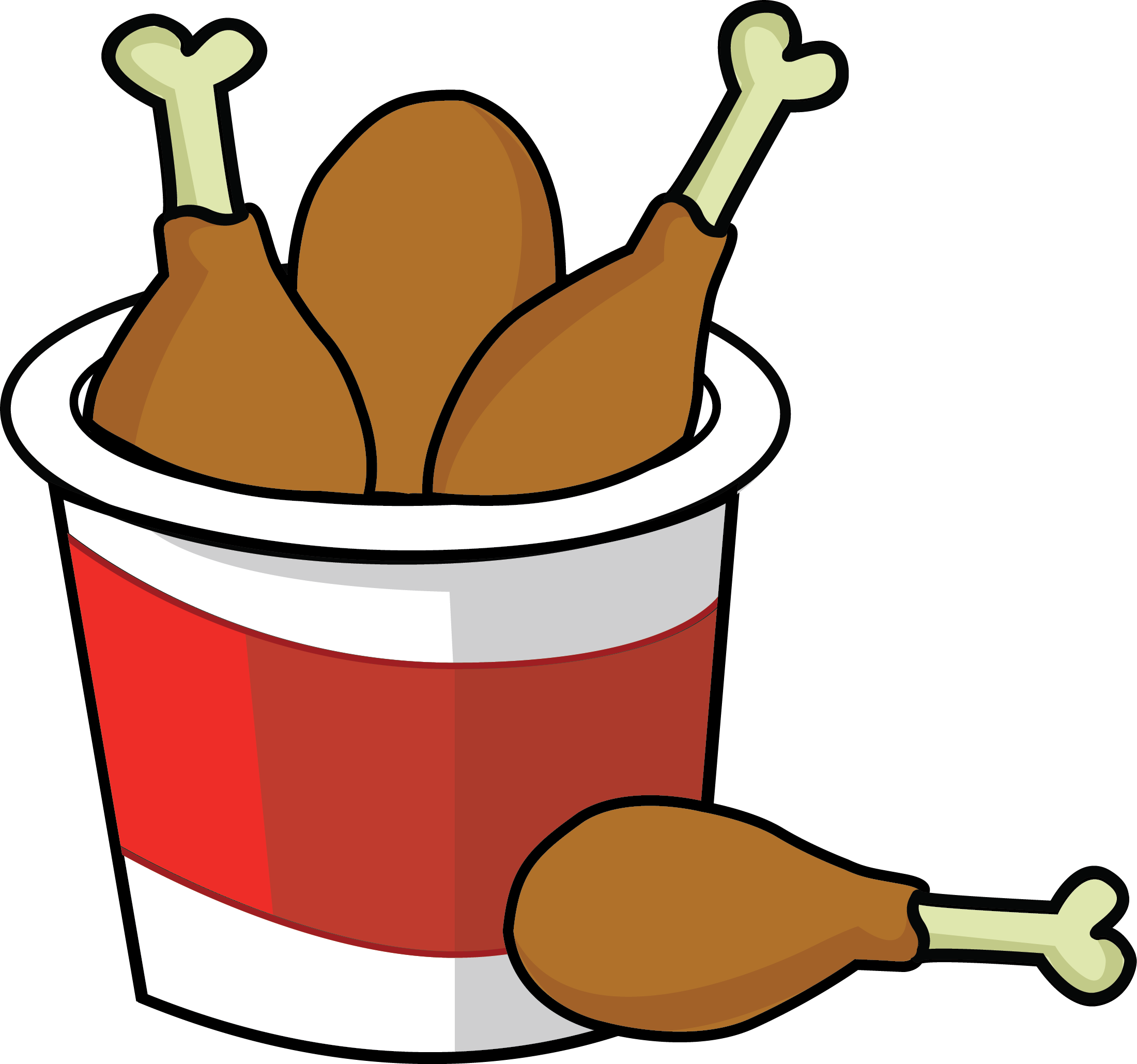 Funny Cartoon Chicken Drumsticks in Red Takeout Bucket Transparent PNG Clipart