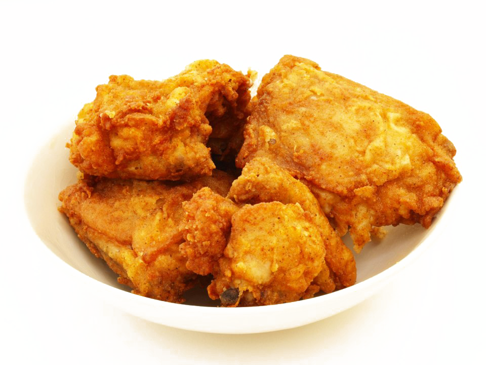 Golden Fried Chicken Chunks on White Oval Serving Plate PNG Food Image
