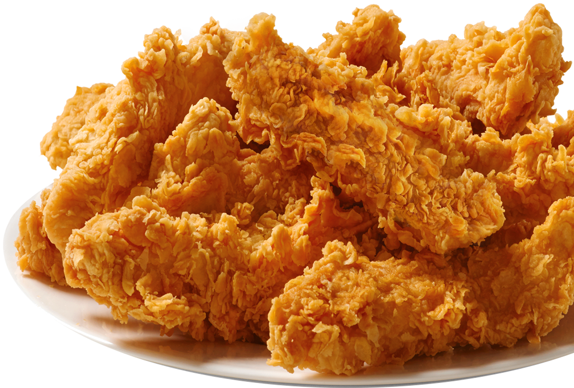 Large Pile of Crunchy Golden Fried Chicken Tenders Transparent PNG Cutout