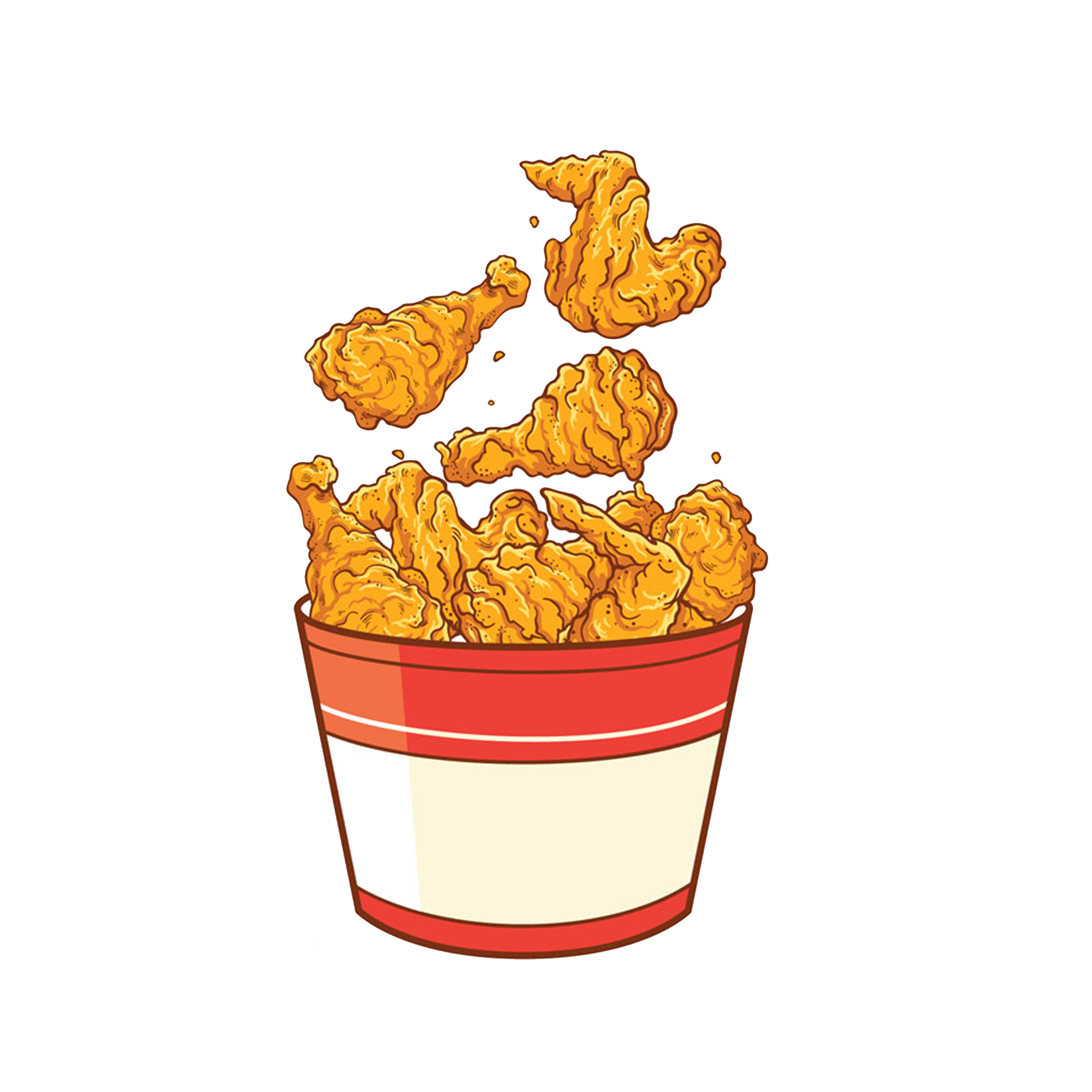 Playful Takeout Bucket with Chicken Bites Flying Cartoon Illustration PNG Clipart