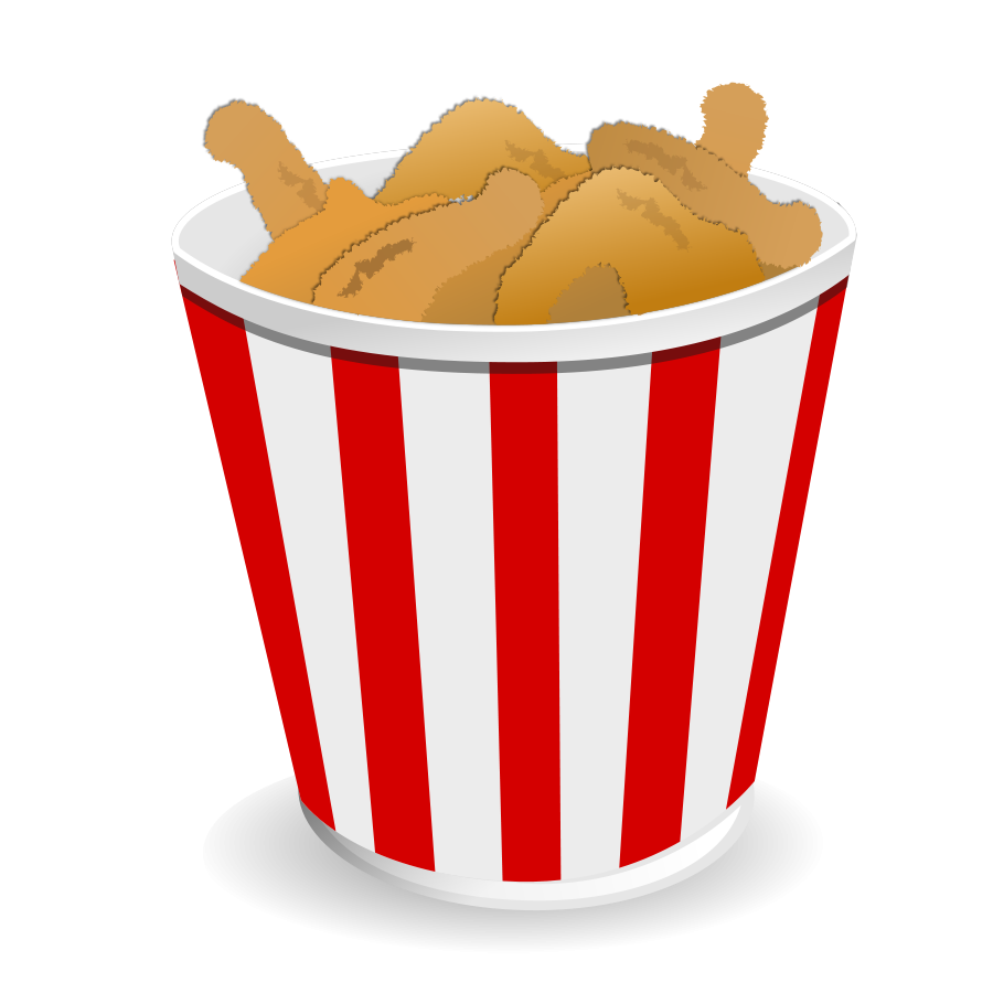 Red and White Striped Bucket Filled with Chicken Legs Cartoon PNG Clipart Image