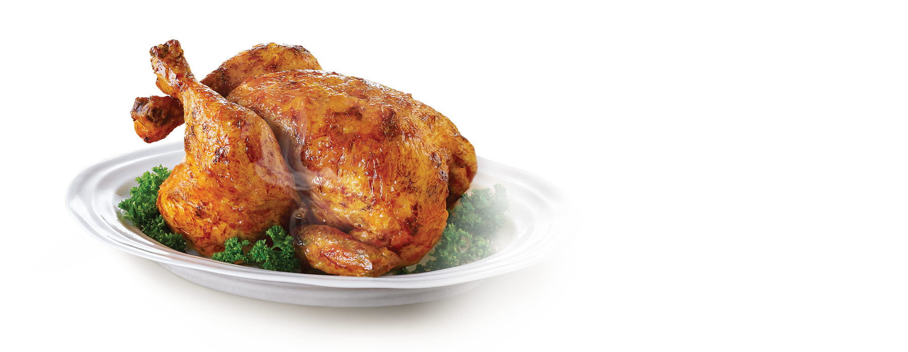 Roasted Chicken Pieces with Greens on White Oval Plate Transparent PNG Image