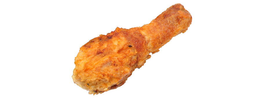 Single Golden Crispy Fried Chicken Drumstick Isolated Cutout PNG Image