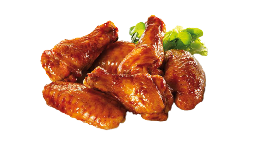 Spicy Buffalo Chicken Wings with Green Herb Garnish Isolated PNG Food Image