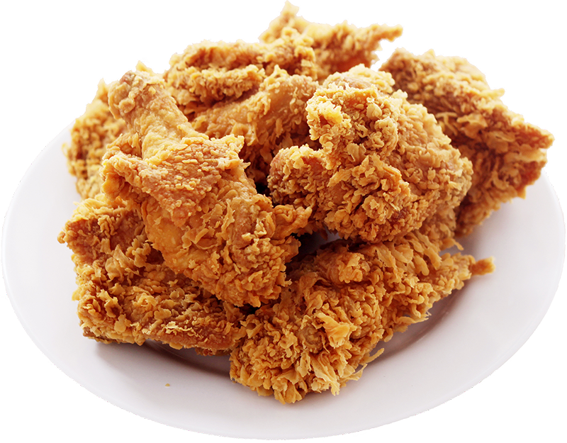 Stack of Extra Crispy Fried Chicken Breast Pieces on White Plate PNG Image