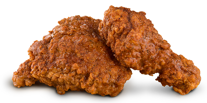 Two Golden Breaded Chicken Tenders Isolated Transparent Background PNG Cutout
