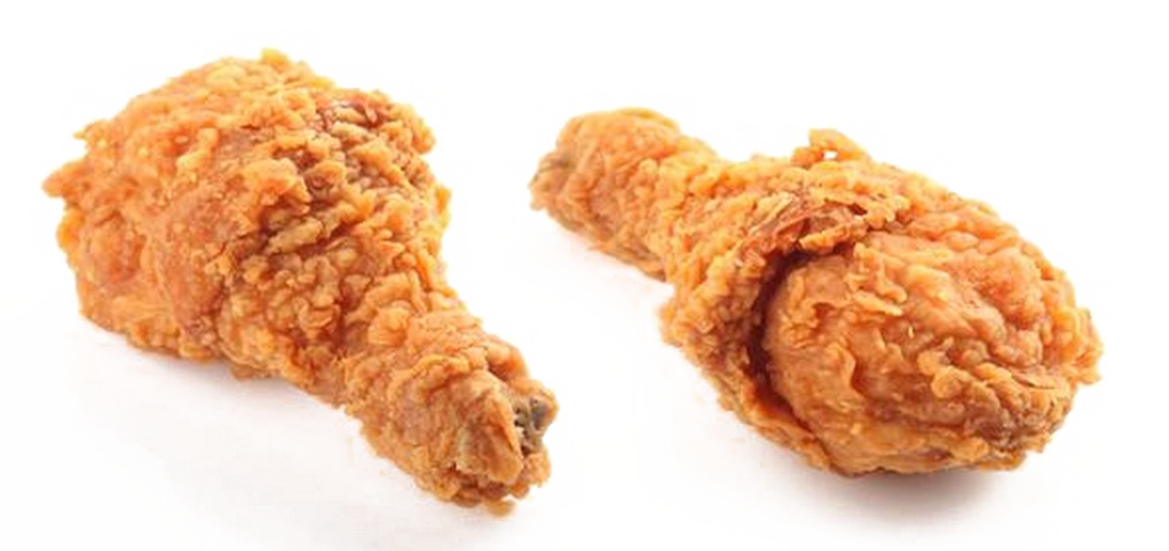 Two Golden Crispy Fried Chicken Drumsticks Isolated Transparent PNG Food Image
