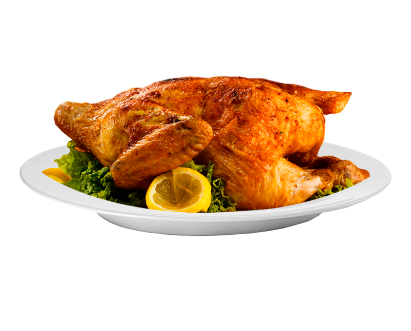 Whole Roast Chicken with Lemon and Fresh Herbs on Serving Platter PNG Image