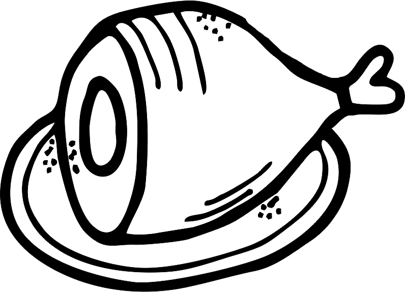 Black and White Outline Drawing of Cured Meat Leg Transparent PNG Clipart