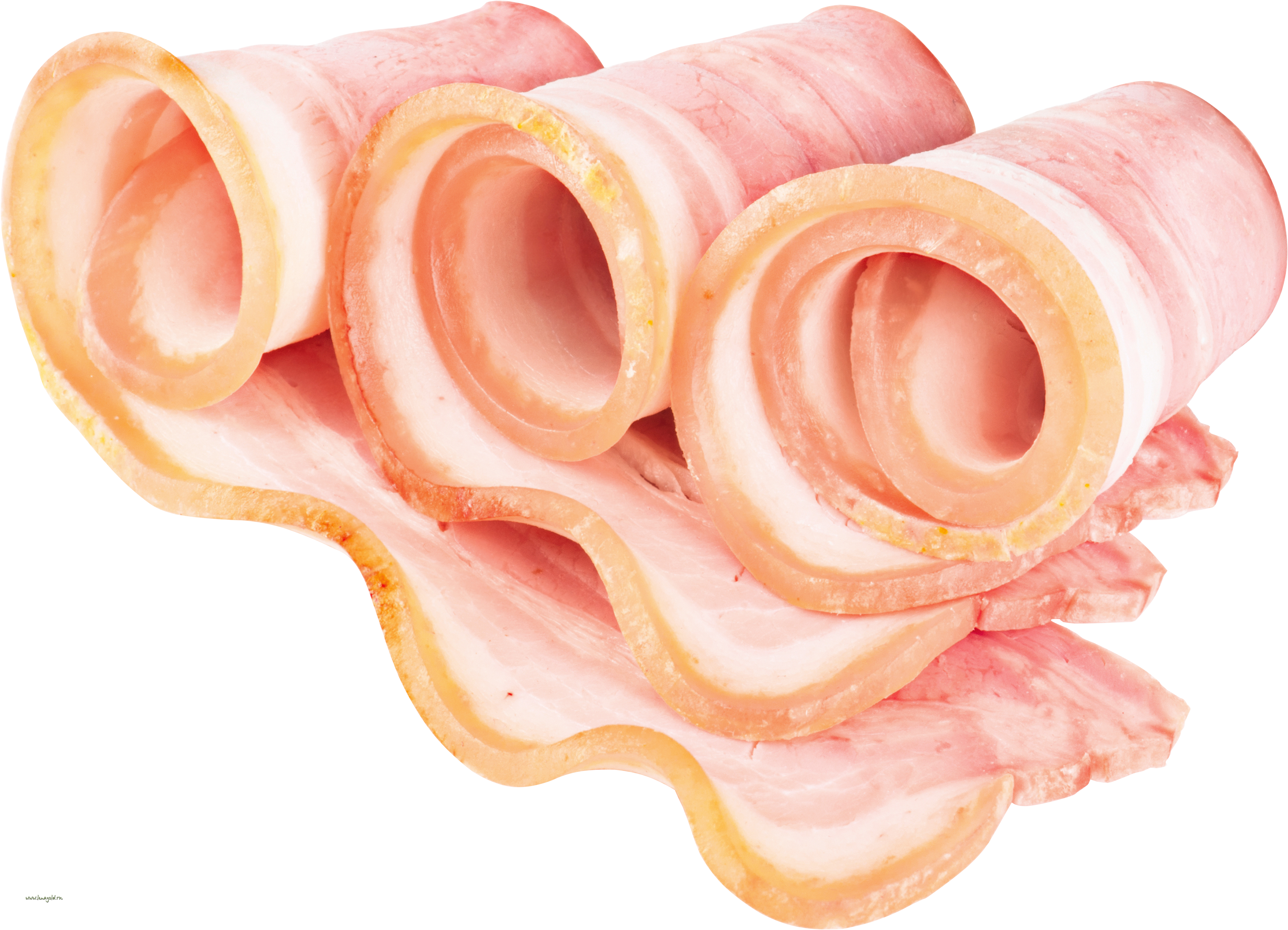 Curled Crispy Bacon Strips Isolated Transparent Background Breakfast PNG Image