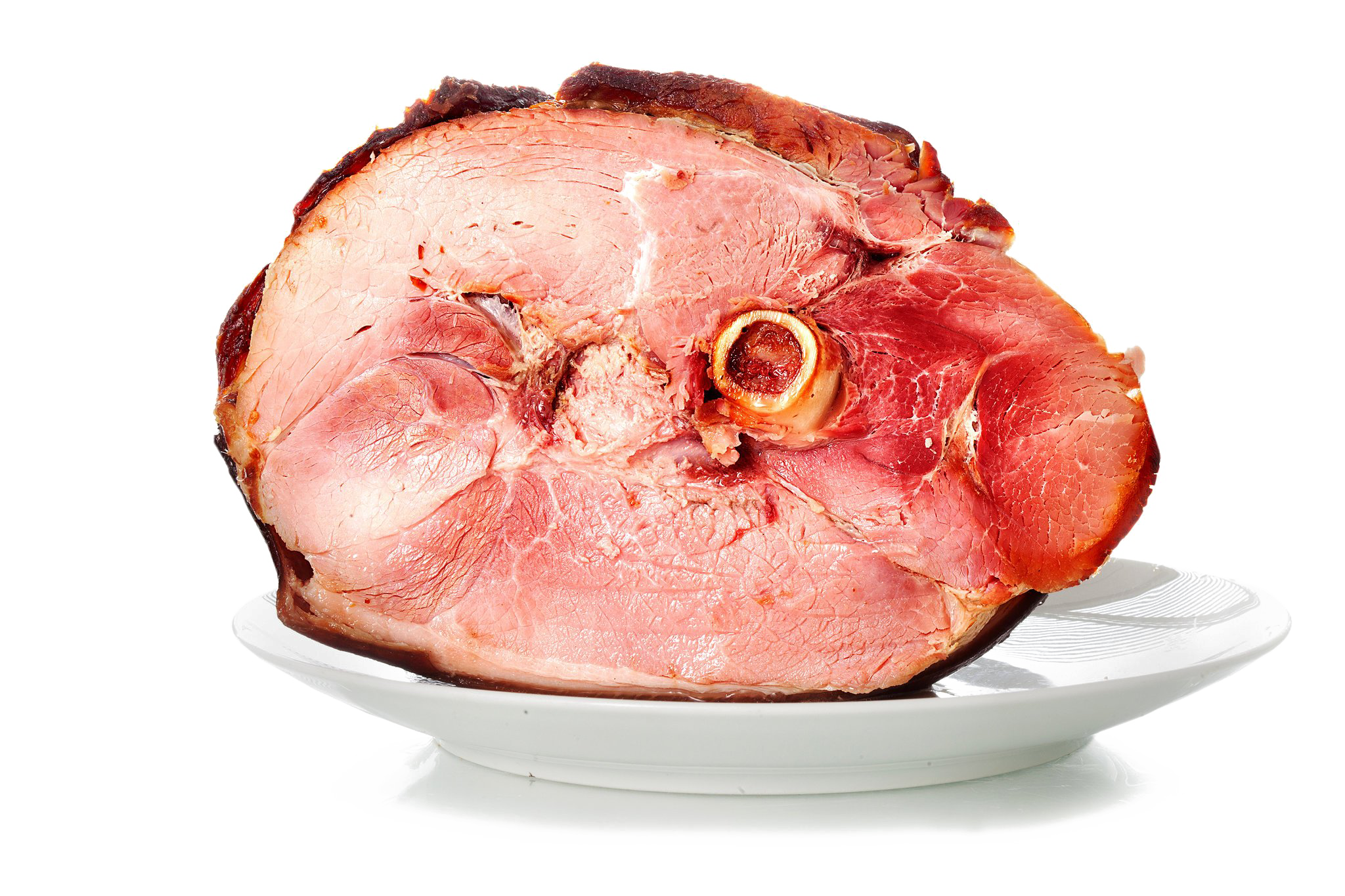 Glazed Bone In Meat Roast on White Serving Plate Transparent Food PNG Image