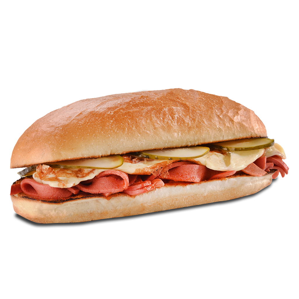 Meat and Cheese Sub Sandwich with Lettuce on Hoagie Roll PNG Food Image