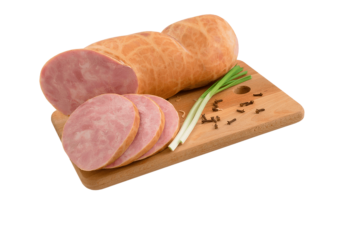 Meat Sausage Logs and Cut Slices on Wooden Board with Herbs PNG Food Image